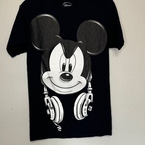 Disney Black Tee with Mickey Mouse and Headphones
